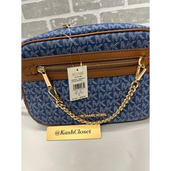 Michael Kors Chain Crossbody Denim Multi  Zip Xbody Messenger Signature Blue MK - Picture 9 of 9
